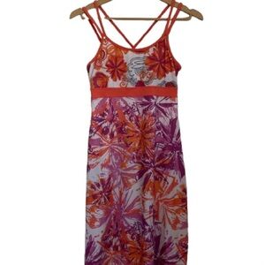 Prana  Activewear Vibrant Floral Midi Dress - Orange and Purple